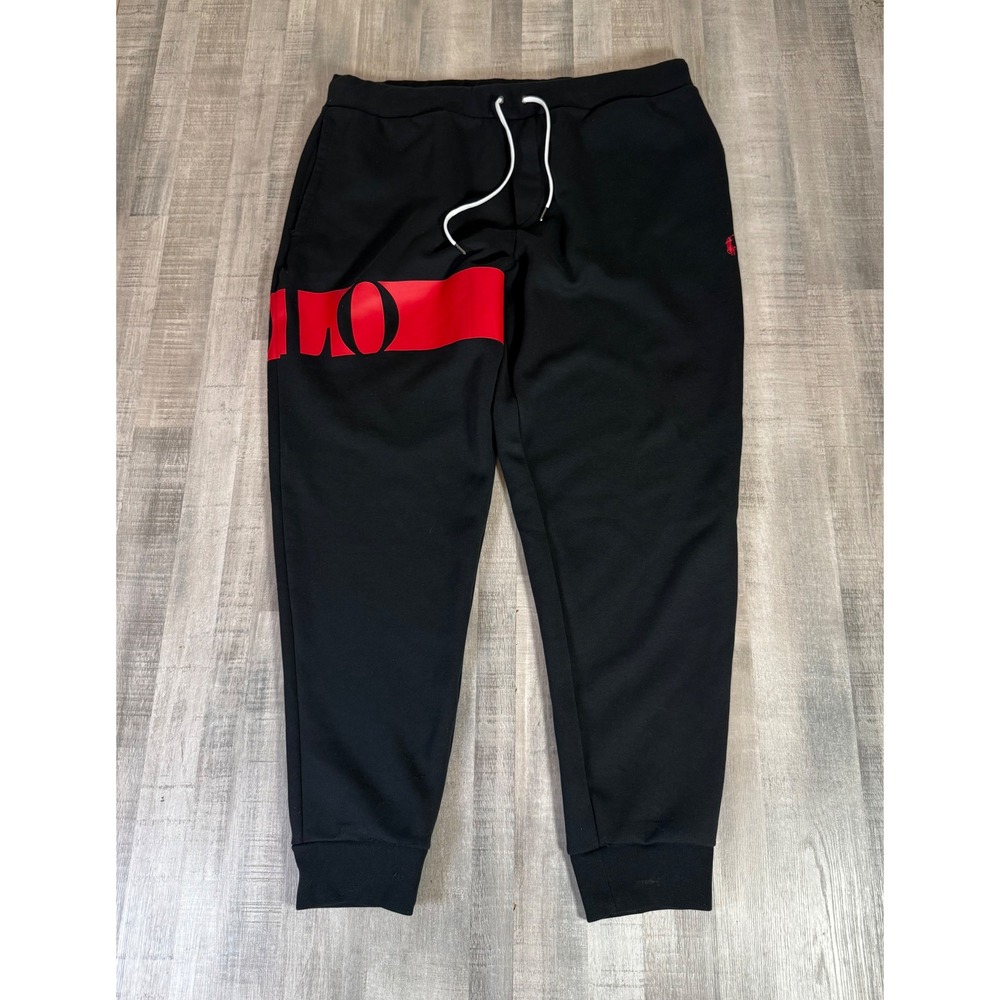 Polo Ralph Lauren Mens XXL Black Red Stripe Jogger Sweatpants Big Logo Pony